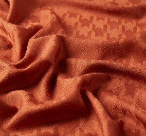 Copper Houndstooth Patterned Wool Silk Scarf - Thumbnail