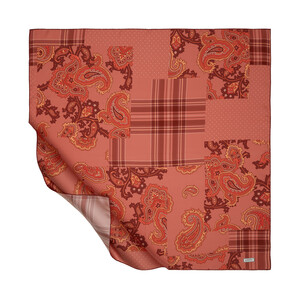 Copper Patchwork Patterned Twill Silk Scarf - Thumbnail
