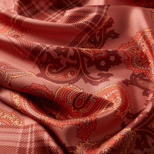 Copper Patchwork Patterned Twill Silk Scarf - Thumbnail