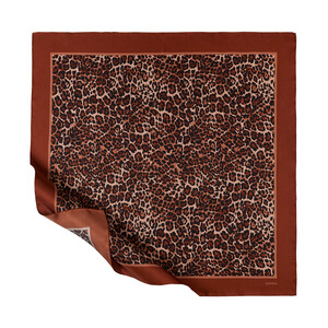 Copper Red Cheetah Print Silk Twill Scarf - Thumbnail