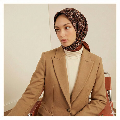 Copper Red Cheetah Print Silk Twill Scarf