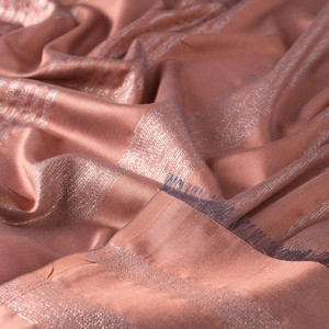 Copper Thin Lurex Striped Silk Scarf - Thumbnail