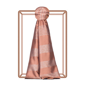 Copper Thin Lurex Striped Silk Scarf - Thumbnail