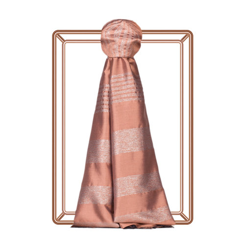 Copper Thin Lurex Striped Silk Scarf