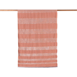 Copper Thin Lurex Striped Silk Scarf - Thumbnail