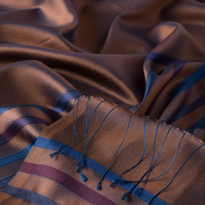 Copper Thin Striped Silk Scarf - Thumbnail