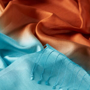 Copper Turquoise Gradient Silk Scarf - Thumbnail
