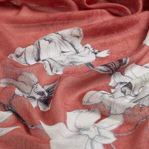 Copper Winter Roses Print Scarf - Thumbnail