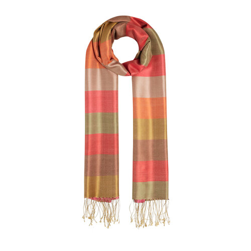 Coral Block Striped Reversible Silk Scarf