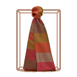 ipekevi - Coral Block Striped Reversible Silk Scarf (1)