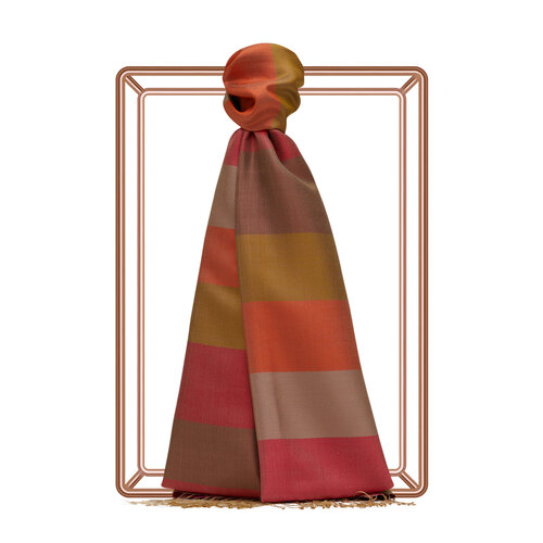 Coral Block Striped Reversible Silk Scarf