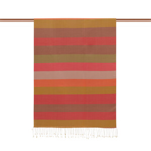 Coral Block Striped Reversible Silk Scarf - Thumbnail