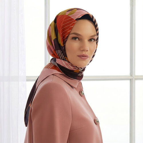 Coral Bronze Orange Bauhaus Twill Silk Scarf