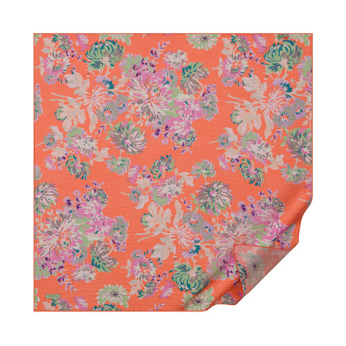 Coral Chrysanthemum Print Tencel Scarf