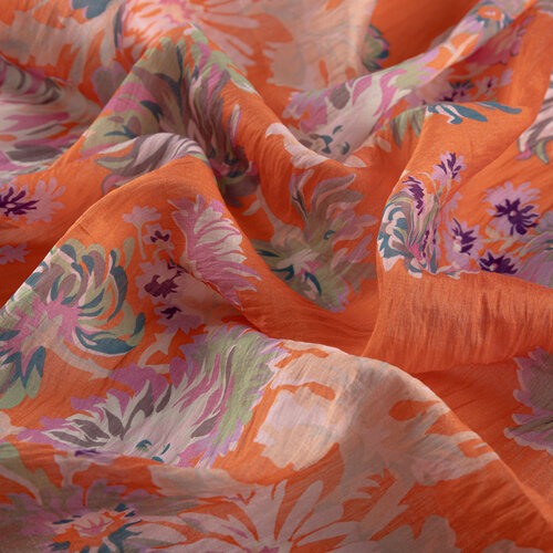 Coral Chrysanthemum Print Tencel Scarf