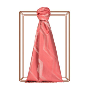 Coral Ethnic Zigzag Silk Scarf - Thumbnail