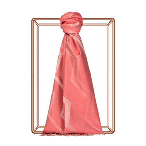 Coral Ethnic Zigzag Silk Scarf - Thumbnail