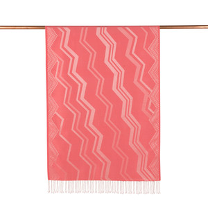 Coral Ethnic Zigzag Silk Scarf - Thumbnail