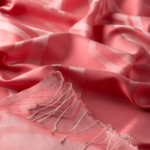 Coral Ethnic Zigzag Silk Scarf - Thumbnail