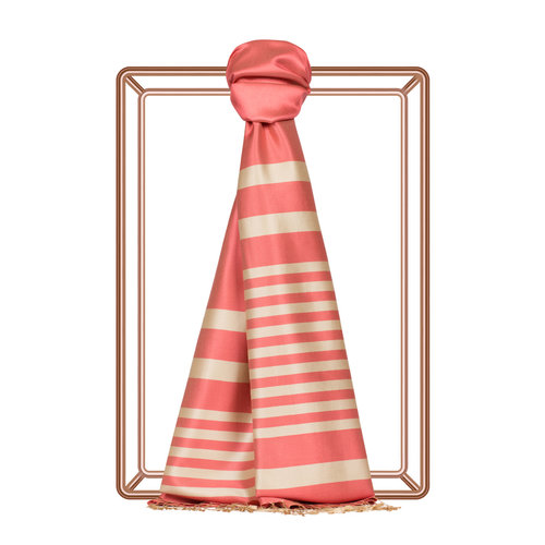 Coral Meridian Striped Silk Scarf