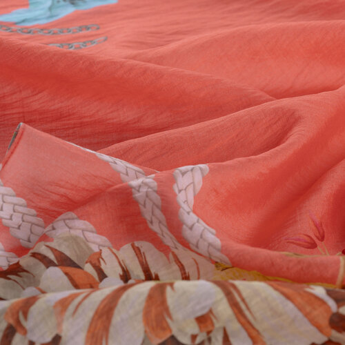 Coral Mystic Garden Print Tencel Scarf