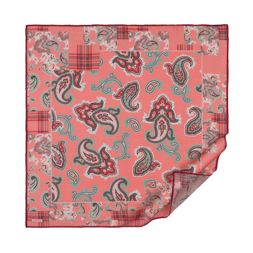 Coral Patchwork Patterned Tencel Scarf