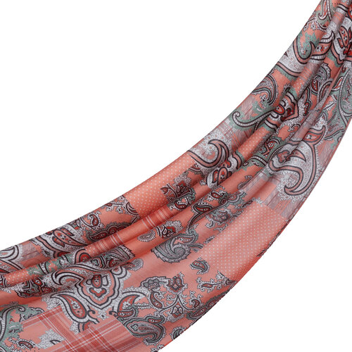 Coral Patchwork Print Tencel Scarf