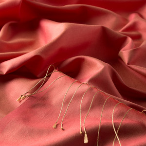 Coral Plain Silk Scarf - Thumbnail