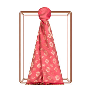 Coral Semi Monogram Print Silk Scarf - Thumbnail