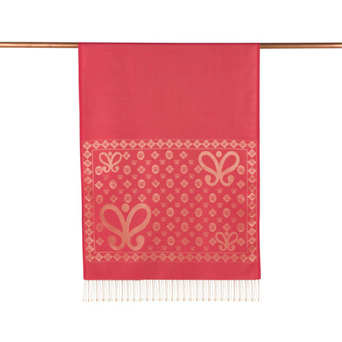 Coral Semi Monogram Print Silk Scarf