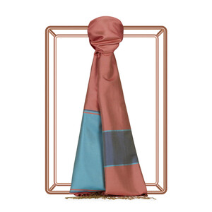 Coral Striped Silk Scarf - Thumbnail