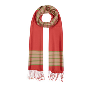 Coral Striped Silk Shawl - Thumbnail