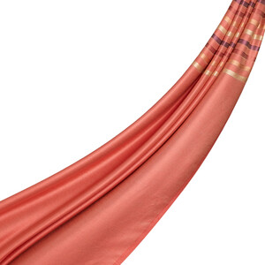 Coral Thin Striped Silk Scarf - Thumbnail