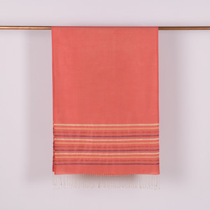 Coral Thin Striped Silk Scarf - Thumbnail