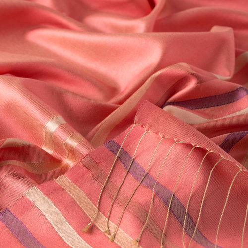 Coral Thin Striped Silk Scarf