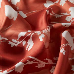 Coral Vintage Silhouette Print Silk Twill Scarf - Thumbnail