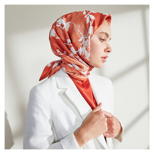 Coral Vintage Silhouette Print Silk Twill Scarf - Thumbnail