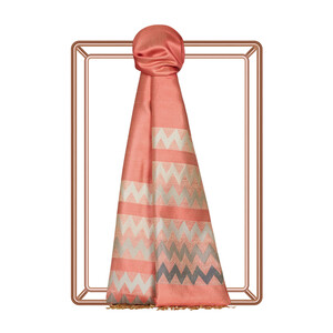 Coral Zigzag Silk Scarf - Thumbnail