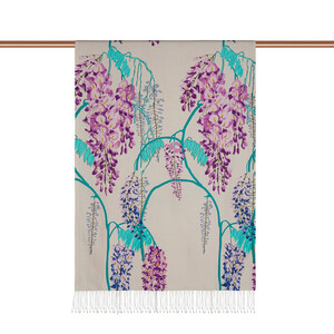 Cream Acacia Print Silk Shawl - Thumbnail