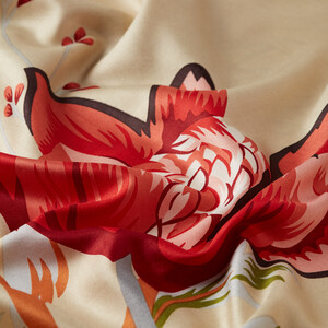 Cream Amaryllis Print Silk Shawl - Thumbnail