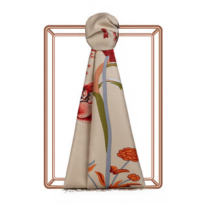 ipekevi - Cream Amaryllis Print Silk Shawl ipekevi - Cream Amaryllis Print Silk Shawl