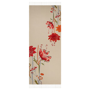 Cream Amaryllis Print Silk Shawl - Thumbnail