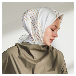 Cream Aqueduct Print Silk Twill Scarf - Thumbnail