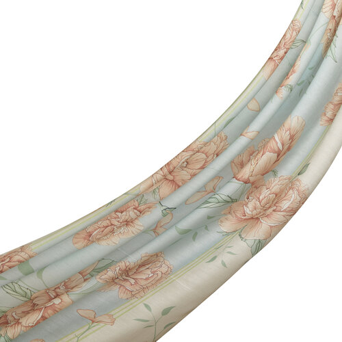 Cream Baby Blue Peony Cotton Rayon Scarf