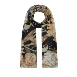 Cream Black Ginger Flower Cotton Scarf - Thumbnail