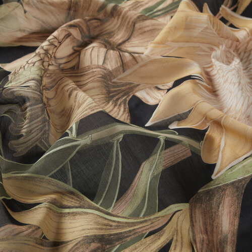 Cream Black Ginger Flower Cotton Scarf
