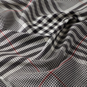 Cream Black Shepherd Plaid Silk Twill Scarf - Thumbnail