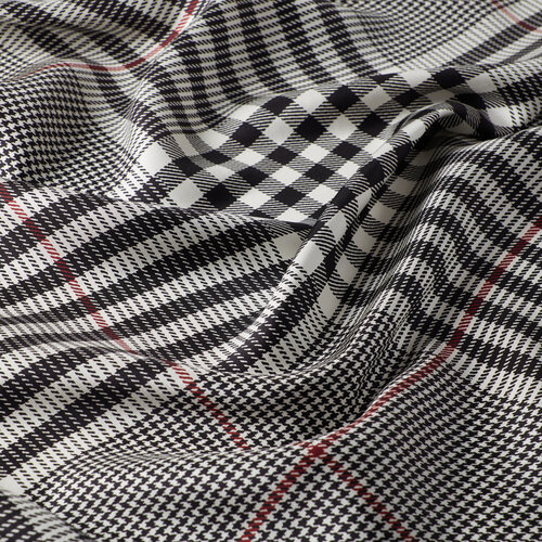 Cream Black Shepherd Plaid Silk Twill Scarf