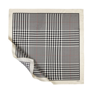 Cream Black Shepherd Plaid Silk Twill Scarf - Thumbnail