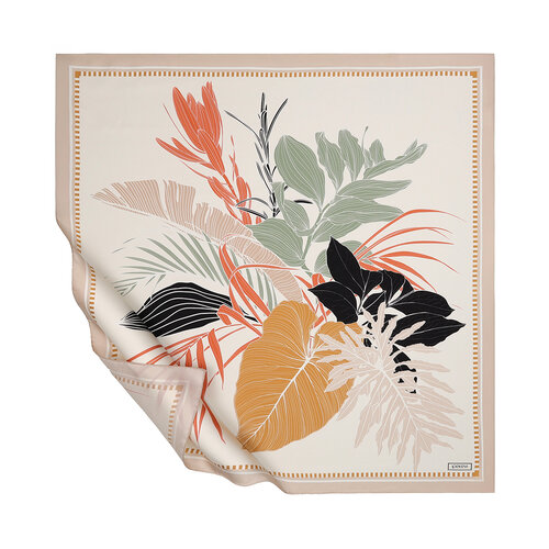 Cream Black Tropical Canvas Twill Silk Scarf
